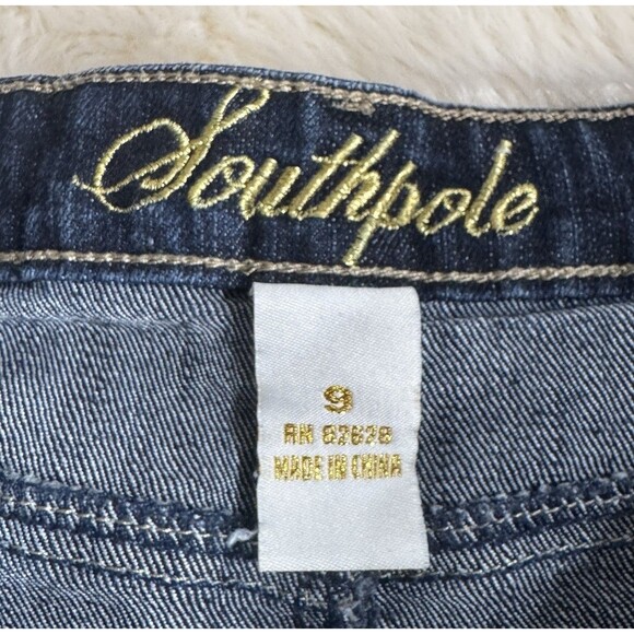 Southpole Mini Skirt Juniors 9 Embellished Dark Blue Denim Stretch Measures W30 - Picture 4 of 6